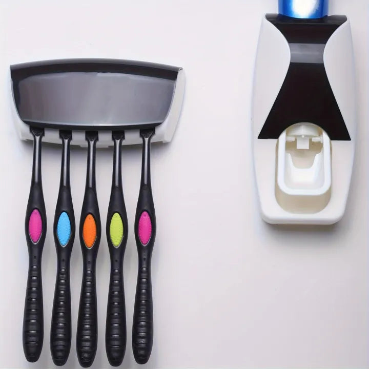Best Quality Set of Toothpaste Dispenser & Brush Holder - Plastic Automatic Toothpaste Dispenser With Tooth Brush Holder For Homes And Bathrooms - Tooth Paste Dispenser with Toothbrush Holder