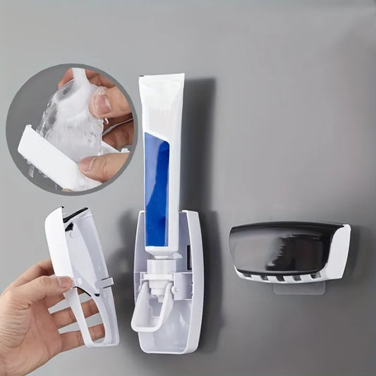 Best Quality Set of Toothpaste Dispenser & Brush Holder - Plastic Automatic Toothpaste Dispenser With Tooth Brush Holder For Homes And Bathrooms - Tooth Paste Dispenser with Toothbrush Holder