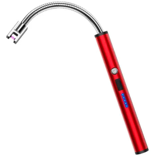 Red kitchen faucet with flexible hose on a white background