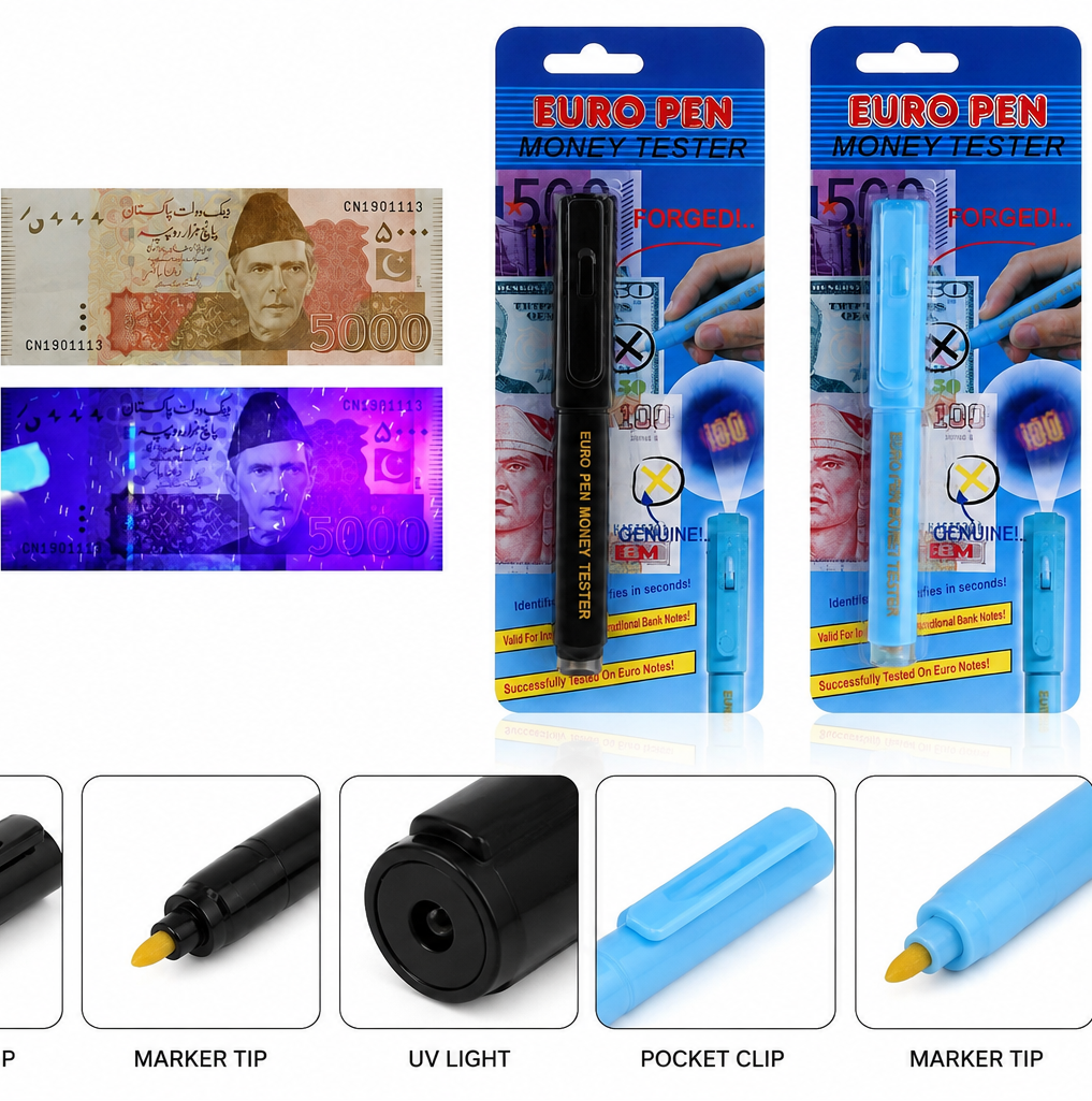 SUPER WHOLESALE OFFER 4 Pieces Only Rs. 1000 Imported 2-in-1 Money Detector 🔦 Marker + UV Light