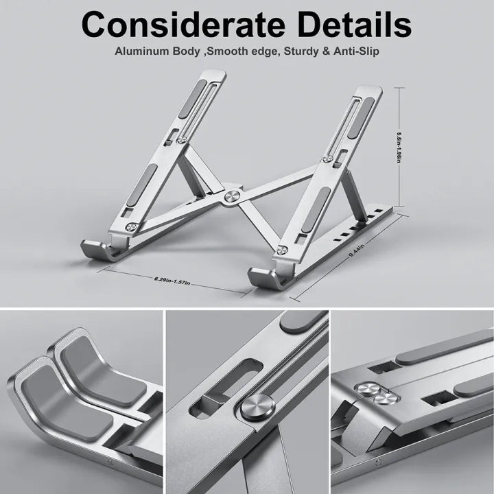 Laptop Stand Adjustable Portable Foldable Aluminum Metal Laptop Holder Height Adjustable Ergonomic Anti Slip Notebook Riser Compatible with HP Dell Lenovo ASUS MacBook for Office Study Gaming
