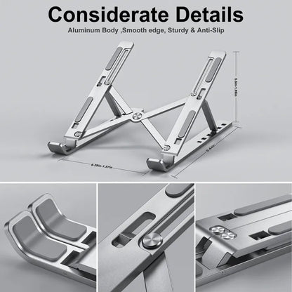 Laptop Stand Adjustable Portable Foldable Aluminum Metal Laptop Holder Height Adjustable Ergonomic Anti Slip Notebook Riser Compatible with HP Dell Lenovo ASUS MacBook for Office Study Gaming